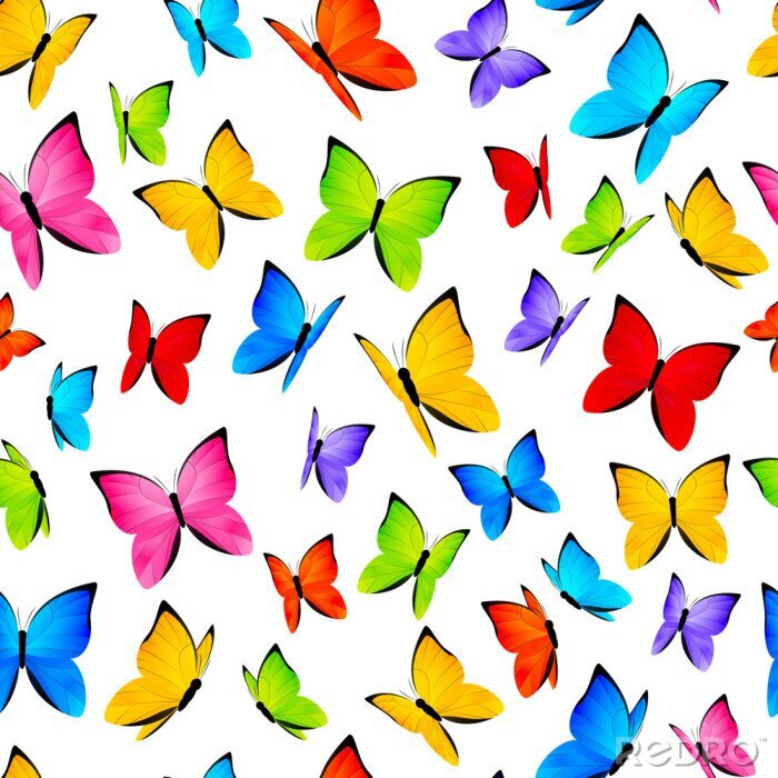 Behang Kleurrijke vlinders op een witte achtergrond