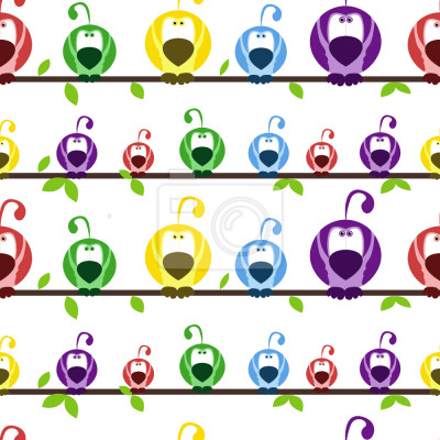 Behang Kleurrijke vogels die op een tak zitten