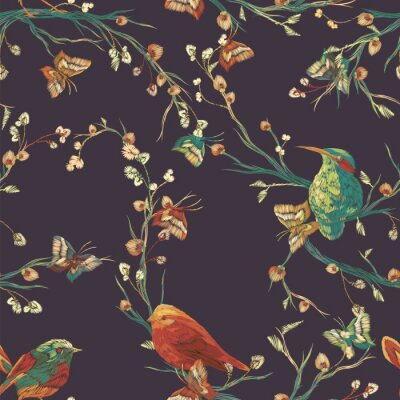 Behang Kleurrijke vogels op de takken