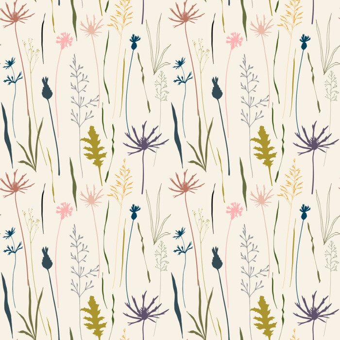 Behang Kleurrijke wilde bloemen op een lichte achtergrond