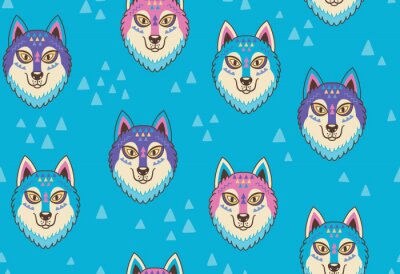 Behang Kleurrijke wolfskoppen en driehoeken