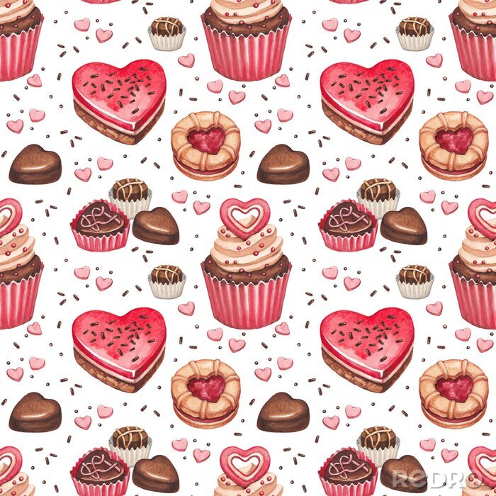 Behang Koekjes, cakes en chocolade snoepjes voor Valentijnsdag