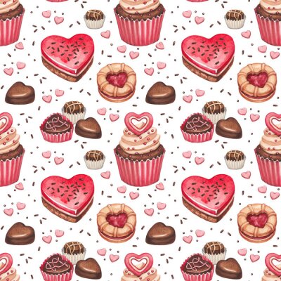 Sticker Koekjes, cakes en chocolade snoepjes voor Valentijnsdag