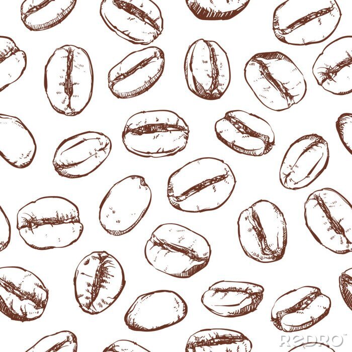 Behang Koffieboon patroon met inbegrip van naadloze op een witte achtergrond, Vector illustraties