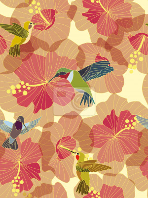 Behang Kolibrie Huwelijk Op Hibiscus