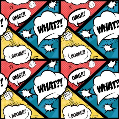 Behang Komische tekstballonnen en kleurrijke popart achtergrond