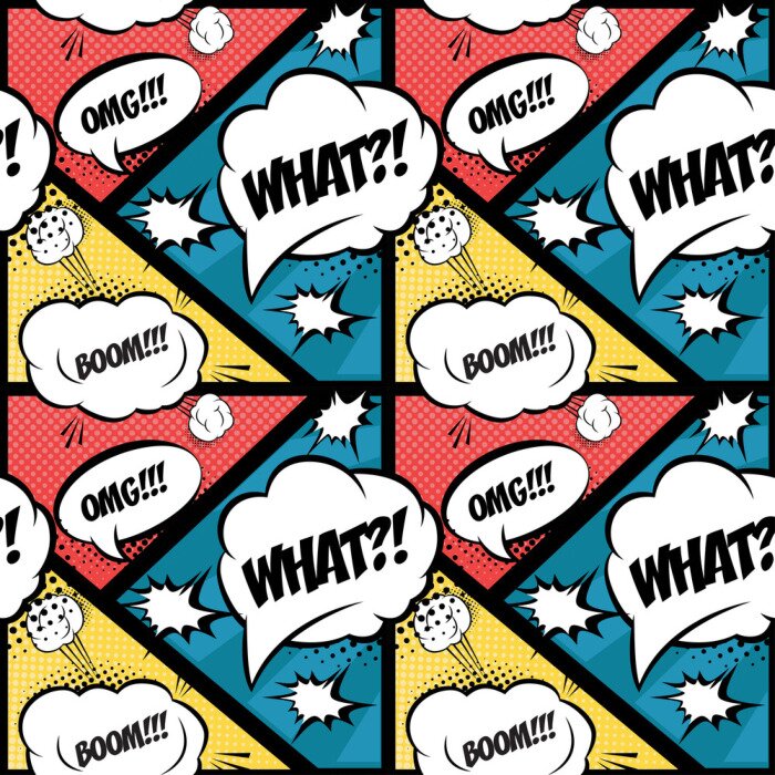 Behang Komische tekstballonnen en kleurrijke popart achtergrond