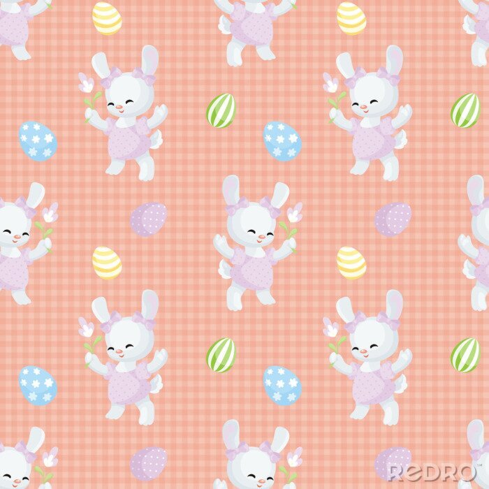Behang Konijntjes en gekleurde eieren
