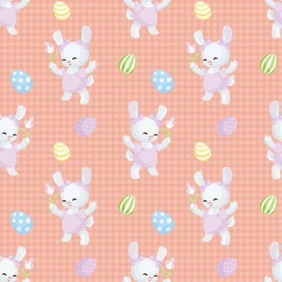 Behang Konijntjes en gekleurde eieren