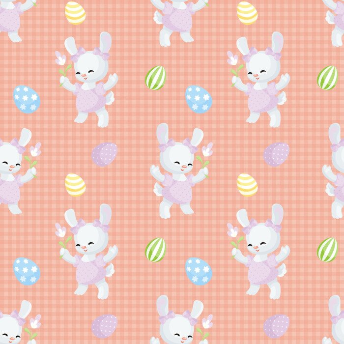 Behang Konijntjes en gekleurde eieren