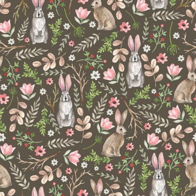 Behang Konijntjes en tere planten