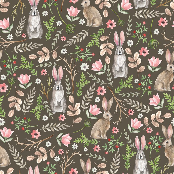 Behang Konijntjes en tere planten