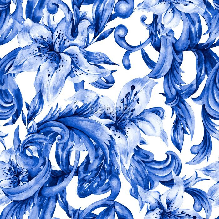 Behang Koninklijke lelies in blauw