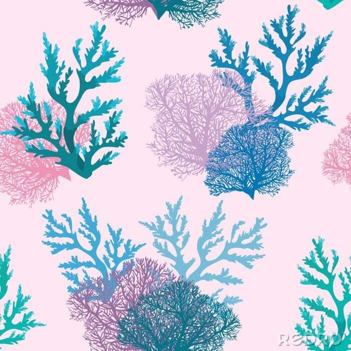 Behang Koraalriffen op een roze achtergrond