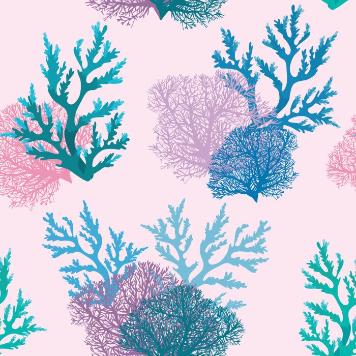 Behang Koraalriffen op een roze achtergrond