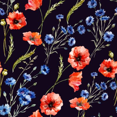 Behang Korenbloemen en klaprozen op een achtergrond