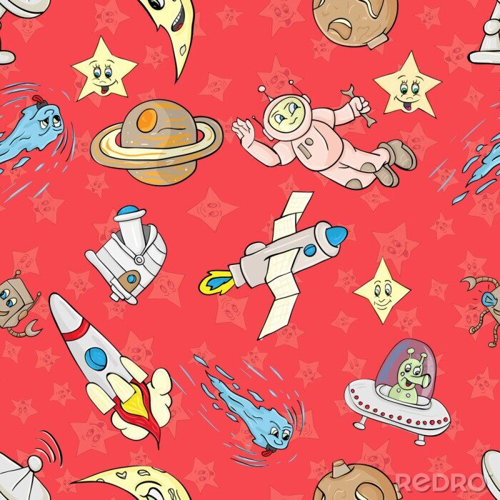 Behang Kosmische motieven op een rode achtergrond