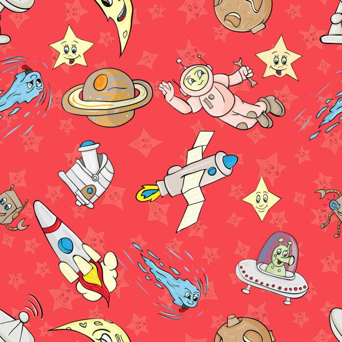 Behang Kosmische motieven op een rode achtergrond