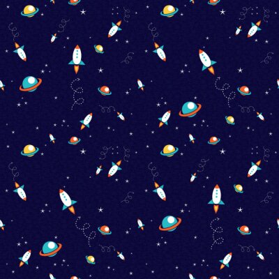 Behang Kosmische ruimte planeet doodle patroon achtergrond