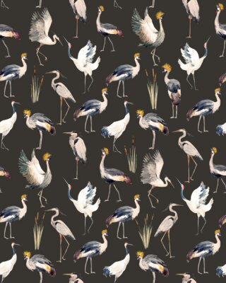 Behang Kranen op een bruine achtergrond