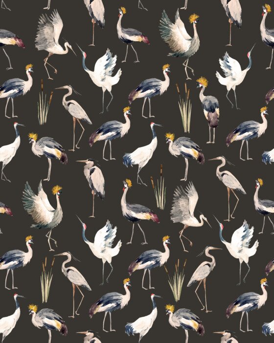 Behang Kranen op een bruine achtergrond