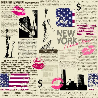 Behang Krant New York met het Vrijheidsbeeld schets