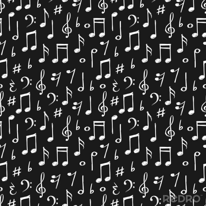 Behang Krijt muziek notities en tekenen naadloze patroon. Hand getrokken muziek achtergrond