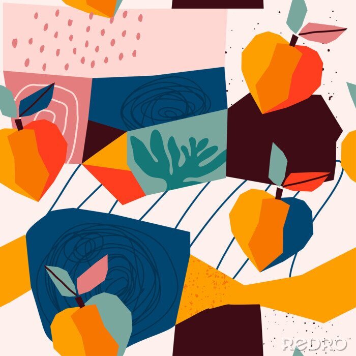 Behang Kubistisch geïnspireerd kleurrijk patroon