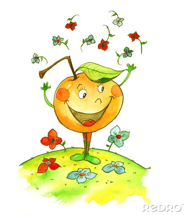 Behang Lachende appel tussen de bloemen