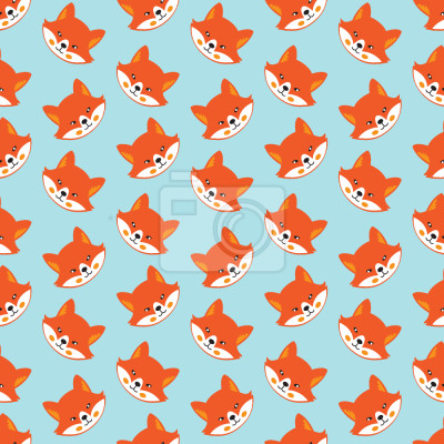 Behang Lachende gezichten van vossen op een blauwe achtergrond