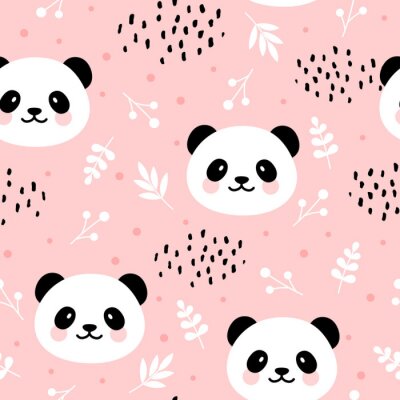 Behang Lachende pandagezichten op een roze achtergrond