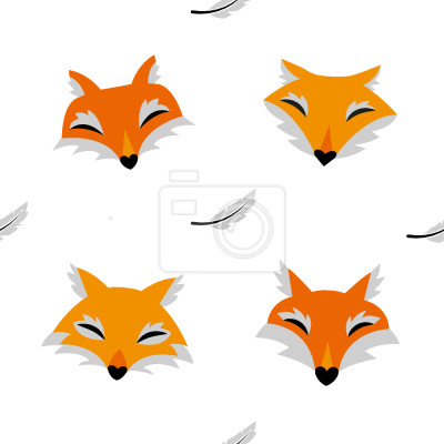 Behang Lachende vossenkoppen en veren