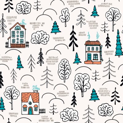 Behang Landelijke hutten in het bos