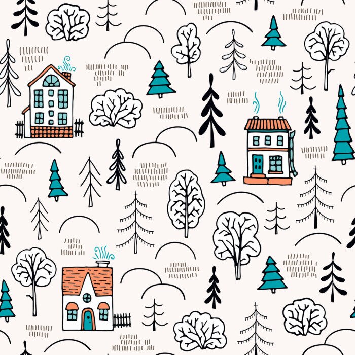 Behang Landelijke hutten in het bos