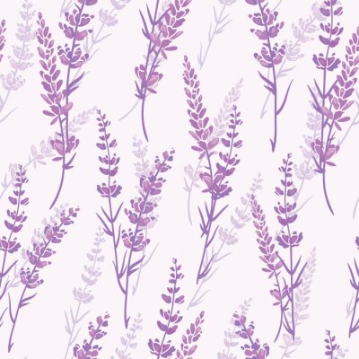 Behang Lavendel bloemen paars vector naadloos patroon. Mooie violette lavendel retro achtergrond. Elegante stof op lichte achtergrondontwerp van het oppervlaktepatroon.