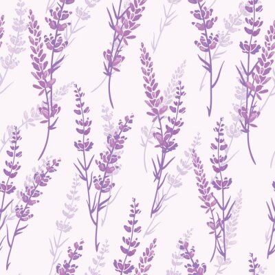 Behang Lavendel bloemen paars vector naadloos patroon. Mooie violette lavendel retro achtergrond. Elegante stof op lichte achtergrondontwerp van het oppervlaktepatroon.