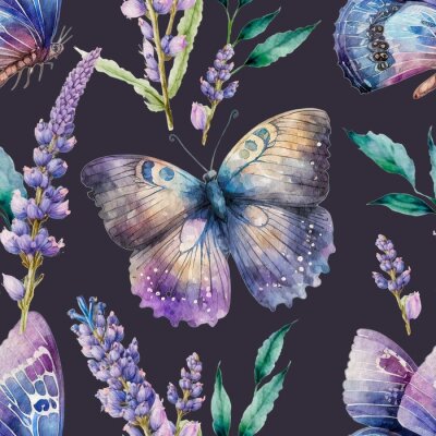 Behang Lavendel struikgewas van vlinders