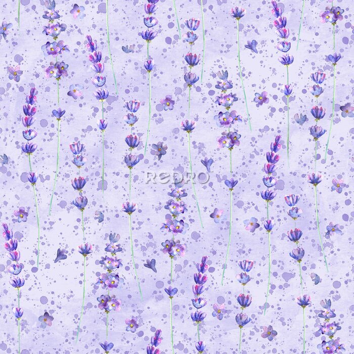 Behang Lavendelbloemen op een aquarel achtergrond in paarse tinten