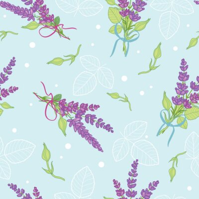 Behang Lavendelboeketten blauw vector naadloos patroon. Mooie violette lavendel retro achtergrond. Elegante stof op lichte achtergrondontwerp van het oppervlaktepatroon.