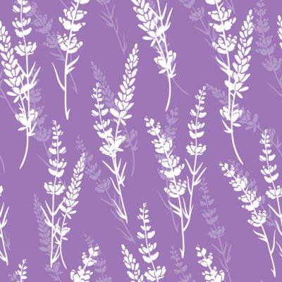 Behang Lavender flowers purple vector seamless pattern. Beautiful violet lavender retro background. Elegant fabric on light background Surface pattern design.