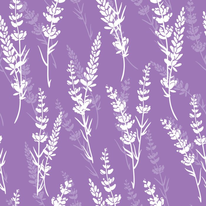 Behang Lavender flowers purple vector seamless pattern. Beautiful violet lavender retro background. Elegant fabric on light background Surface pattern design.