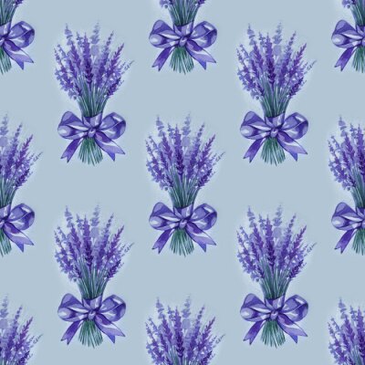 Behang Lavender flowers purple watercolor seamless pattern. Beautiful violet lavender retro background. Elegant fabric on light background Surface pattern design.