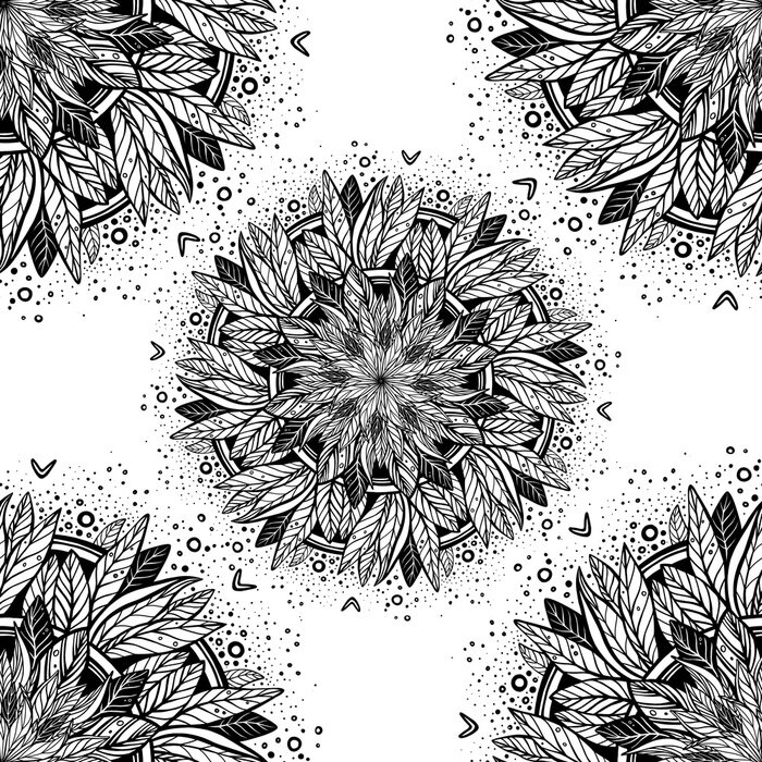 Behang Leaf Mandala Pattern. Decorative elements. Oriental pattern, hand drawing illustration. Islam, Arabic, Indian, moroccan,spain, turkish, pakistan, chinese, mystic, ottoman motifs. Coloring book page