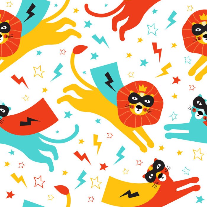 Behang Leeuwen en panters als superhelden