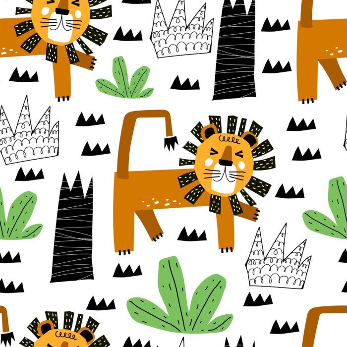 Behang Leeuwen en safarivegetatie