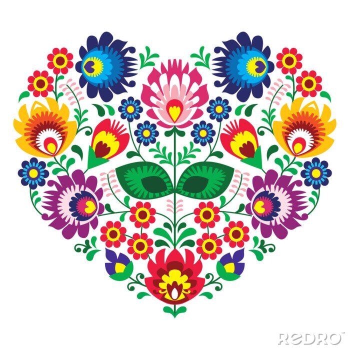 Behang Lentebloemen in een volkspatroon