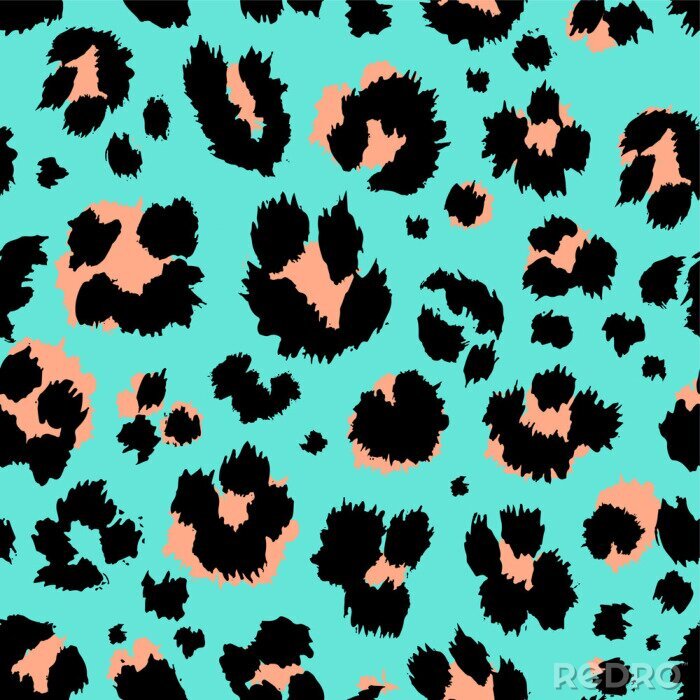 Behang Leopard pattern design funny drawing seamless pattern. Lettering poster or t-shirt textile graphic design wallpaper, wrapping paper.