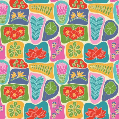 Behang Leuk behang met tropische bloemen van de schoonheids de vlakke stijl.