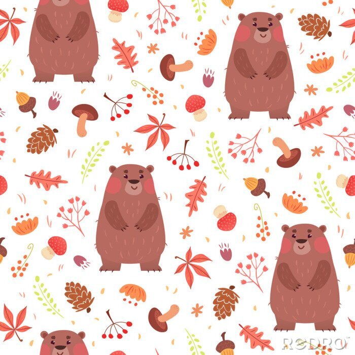 Behang Leuk naadloos patroon met beren in het bos
