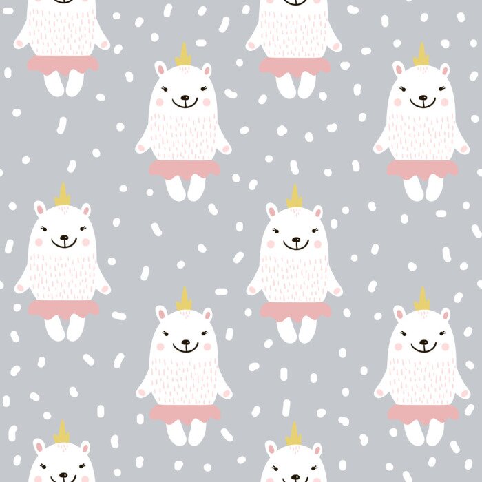 Behang Leuk naadloos patroon met witte baby beer. Kinderachtige textuur voor stof, textiel. Vector illustratie